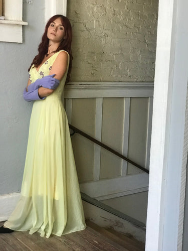 1940s Sheer Yellow Nightgown with Bed Jacket Bloomers and Frocks